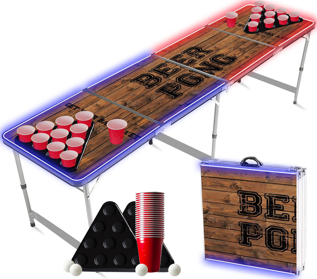 Pack Beer Pong Officiel Player, 1 Table Beer Pong + 2 Racks + 22 Red Cups  + 4 Balles, Kit Complet, Qualité Premium, Table Officielle, Inrayable, Apéro, Jeu à Boire
